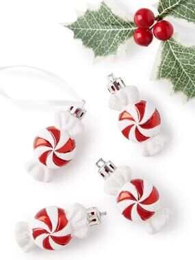 Holiday Lane Mini Peppermint Candy Ornaments Set of 4 Christmas Tree Decor Gift